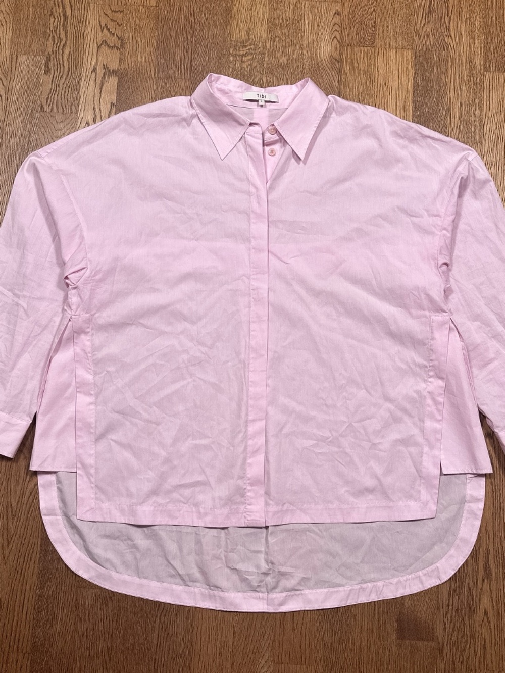 Tibi Gabe Oversized Pink Cotton Poplin L/S Button Blouse Shirt Womens Large